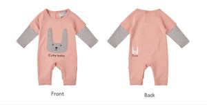 Baby's Street Style Cotton Romper With Bunny Applique