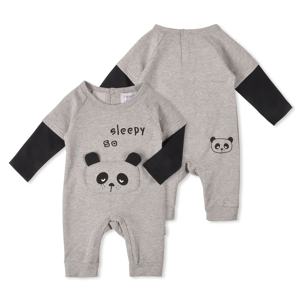 Baby's Stylish Cotton Romper with Panda Applique
