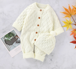 Load image into Gallery viewer, Baby&#39;s warm knit romper with hat set
