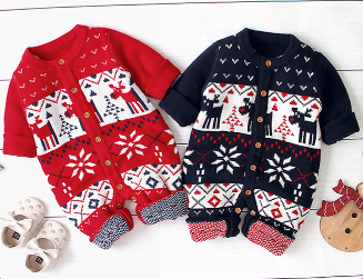 Christmas Selburose Pattern Knit Romper For Babies