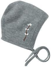Baby's embroidered knit hat with tie