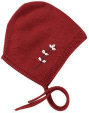 Baby's embroidered knit hat with tie