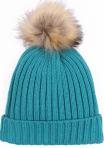 Kid's knit hat with synthetic feather pompom 