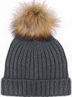Kid's knit hat with synthetic feather pompom 