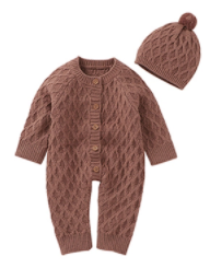 Baby's warm long sleeves knit romper with hat set